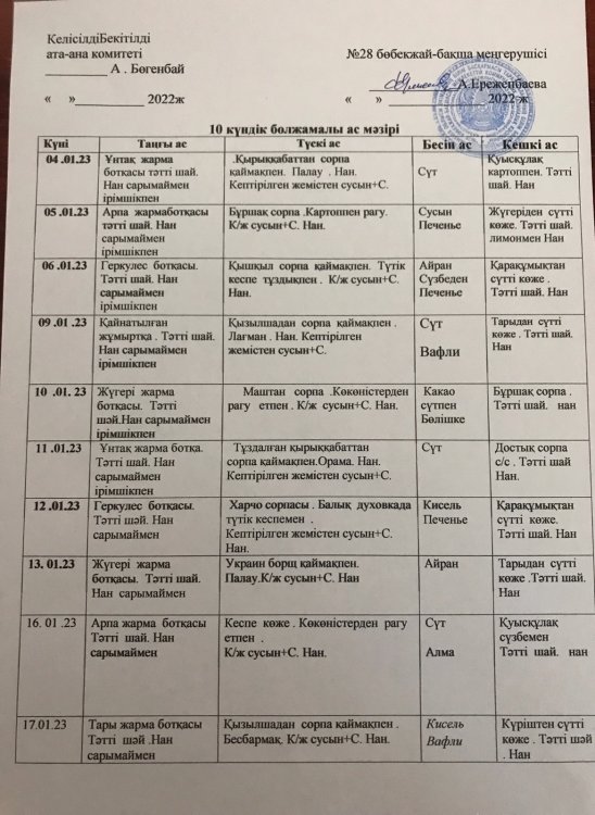 10  күндік меню