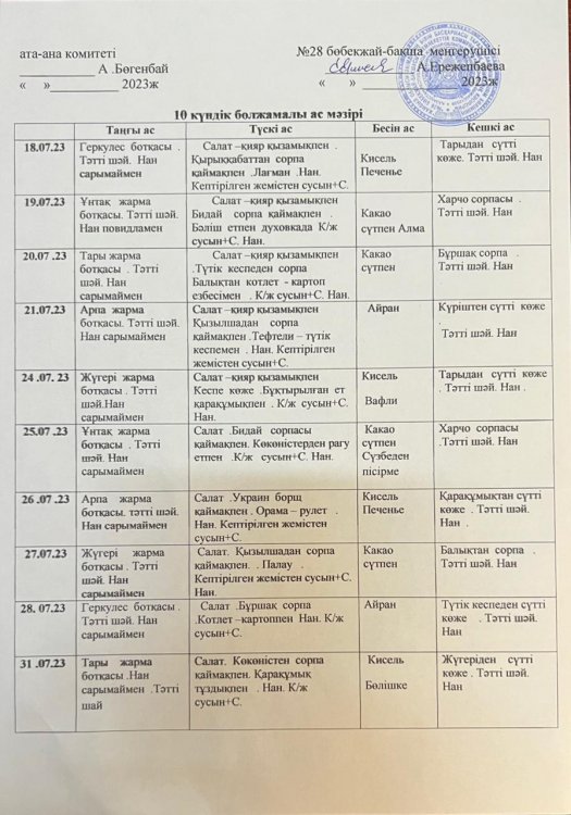 10 күндік меню
