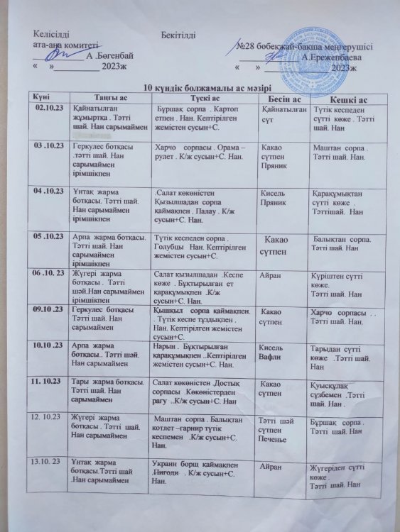 10 күндік меню