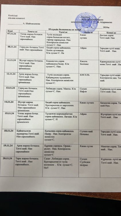 10 КҮНДІК МЕНЮ